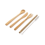 Couverts écologiques personnalisés en bambou avec sac Set Natura couleur beige cinquième vue