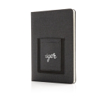 Carnet de notes A5 avec pochette pour cartes A5 à pages rayées Pocket couleur gris foncé vue avec logo