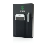 Carnet personnalisé avec des poches A5 pages lignées Smart Pocket couleur noir vue avec logo