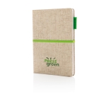 Carnet personnalisé écologique A5 pages rayées Jute Bambou couleur vert lime vue avec logo