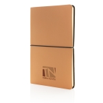 Carnet moderne avec couvertures flexibles en PU A5 pages lignées Corp couleur marron vue avec logo