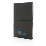 Carnet moderne avec couvertures flexibles en PU A5 pages lignées Corp couleur noir vue avec logo