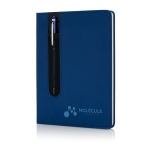 Cahier en PU avec stylo tactile A5 avec des pages à rayures Storing couleur bleu roi vue avec logo