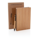 Carnet durable en bambou avec stylo A5 pages lignées EcoBamboo couleur marron vue avec boîte
