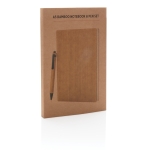 Carnet durable en bambou avec stylo A5 pages lignées EcoBamboo couleur marron deuxième vue avec boîte