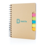 Carnet personnalisé avec marqueurs et post-it Espiral couleur marron vue avec logo