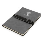 Carnets avec logo et sangle horizontale A5 pages lignées Holder couleur gris foncé vue avec logo