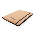 Dossier avec couverture en liège, stylo et porte-cartes Cork Style A4 couleur ivoire vue avec logo