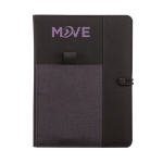 Conférencier personnalisé de couleur grise avec carnet A5 NoteBook couleur noir vue avec logo
