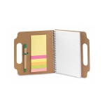 Bloc-notes, post-it et stylo en carton recyclé Voyage couleur marron première vue
