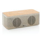 Enceinte éco en paille de blé et liège avec chargeur Wheat Straw couleur beige vue avec logo