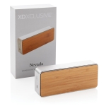 Enceinte en aluminium, bambou et tissu avec caisson de basse EcoFusion couleur marron vue avec boîte