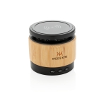 Enceinte avec chargeur compatible avec Android et iPhone Wireless couleur bois vue avec logo