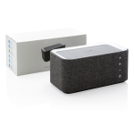 Enceinte avec chargeur téléphone et fonction main libre Radiodiffusion couleur gris vue avec boîte