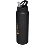 Gourde en aluminium pour sport grande avec paille 800 ml Straw Colors couleur noir vue avec impression sérigraphique