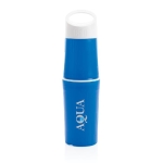 Bouteille écologique personnalisée en canne à sucre 500 ml couleur bleu vue avec logo