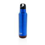 Gourde réutilisable en acier avec base en liège 600 ml Cork Base couleur bleu vue avec logo