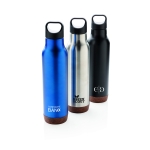 Gourde réutilisable en acier avec base en liège 600 ml Cork Base couleur bleu vue avec plusieurs logo