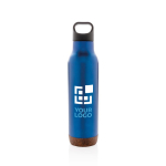 Gourde réutilisable en acier avec base en liège 600 ml Cork Base couleur bleu avec zone d'impression