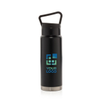 Gourde en acier de haute qualité avec poignée originale 650 ml Frosty couleur noir avec zone d'impression