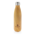 Élégante gourde en acier avec motif bois 500 ml Wood Print couleur bois clair vue avec logo