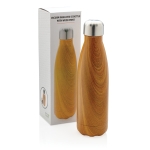 Élégante gourde en acier avec motif bois 500 ml Wood Print couleur bois clair vue avec boîte