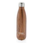 Élégante gourde en acier avec motif bois 500 ml Wood Print couleur bois foncé vue avec logo