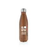 Élégante gourde en acier avec motif bois 500 ml Wood Print couleur bois foncé avec zone d'impression