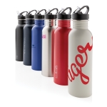 Gourde personnalisée en acier avec embout 710 ml Adventure couleur bleu marine vue avec plusieurs logo