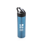 Gourde de sport en acier inoxydable avec paille 500 ml Pioneer couleur bleu avec zone d'impression