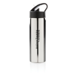 Gourde de sport en acier inoxydable avec paille 500 ml Pioneer couleur argenté vue avec logo