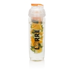 Gourde avec compartiment pour fruits ou glaçons 500 ml Natural Drink couleur orange vue avec logo
