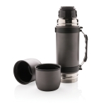 Bouteille isotherme publicitaire en inox avec 2 tasses 700ml Portable couleur gris foncé