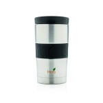 Tasses thermos en inox avec bande en silicone 300 ml Silicone couleur argenté vue avec logo