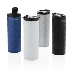 Mug original au design géométrique en acier inoxydable 350ml Geometric couleur noir vue avec plusieurs logo