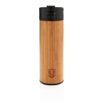 Mug isotherme en bambou et couvercle anti-goutte 450 ml Wood couleur bois vue avec logo
