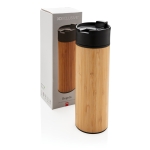Mug isotherme en bambou et couvercle anti-goutte 450 ml Wood couleur bois vue avec boîte