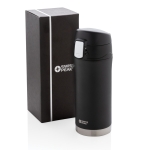 Petit thermos imprimé en acier inoxydable 300ml Swiss Peak Mini couleur noir vue avec boîte