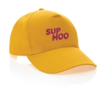 Casquette brodée en coton recyclé 190 g/m² avec visière incurvée Eco couleur jaune foncé vue avec logo