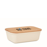 Lunch box de couleur en PP avec couvercle en bambou 1L Mix Bamboo couleur noir vue avec zone d'impression