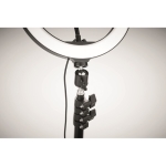 Anneau lumineux LED avec trépied et support mobile Stories couleur noir vue photographique