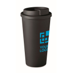 Grands mugs take away en plastique à double paroi de 450 ml couleur noir vue avec zone d'impression