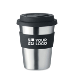 Tasses de voyage personnalisé en inox de 350 ml couleur noir vue avec zone d'impression