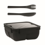 Boîte à lunch carrée à deux compartiments avec couverts 600ml Section couleur noir