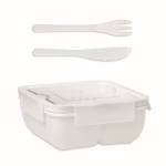 Boîte à lunch carrée à deux compartiments avec couverts 600ml Section couleur blanc