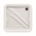 Boîte à lunch carrée à deux compartiments avec couverts 600ml Section couleur blanc cinquième vue