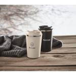 Mug isotherme inox personnalisable anti-fuite 350ml Elegant couleur beige vue d'ambiance principale