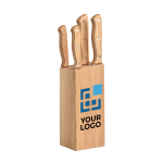 Ensemble de couteaux personnalisés en bois avec support Wooden vue avec zone d'impression