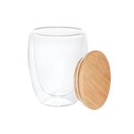 Verre en verre à double paroi avec couvercle de 350 ml Vacuum Medium couleur bois clair
