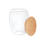 Verre en verre à double paroi avec couvercle de 350 ml Vacuum Medium couleur bois clair